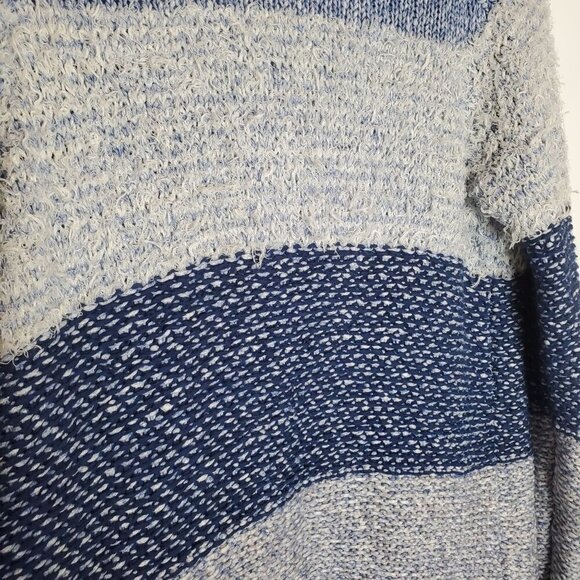 Lucky Brand Small Open Cardigan Blue Striped Knit‎ Textured Longline Fringe - Picture 10 of 12